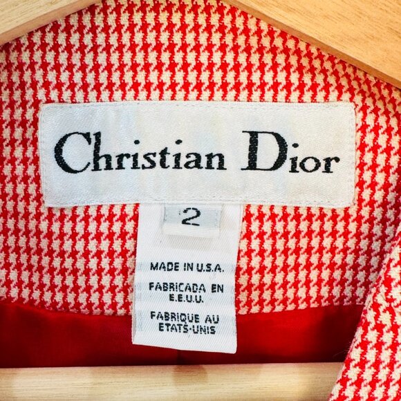 VTG Christian Dior Blazer Peplum Jacket Houndstooth Print Lined SZ 2 Made In USA - Picture 3 of 11